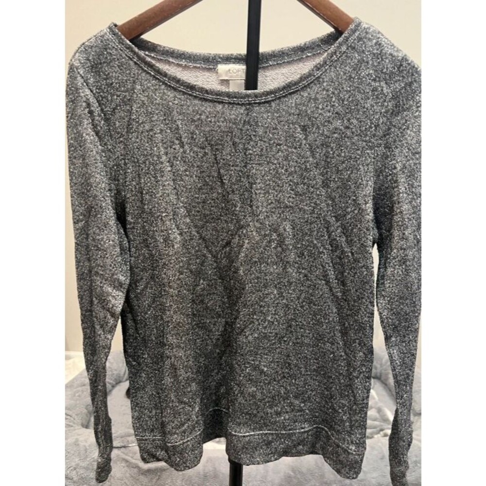 LOFT Women’s Metallic Gray Long Sleeve Sweater Top Size Large